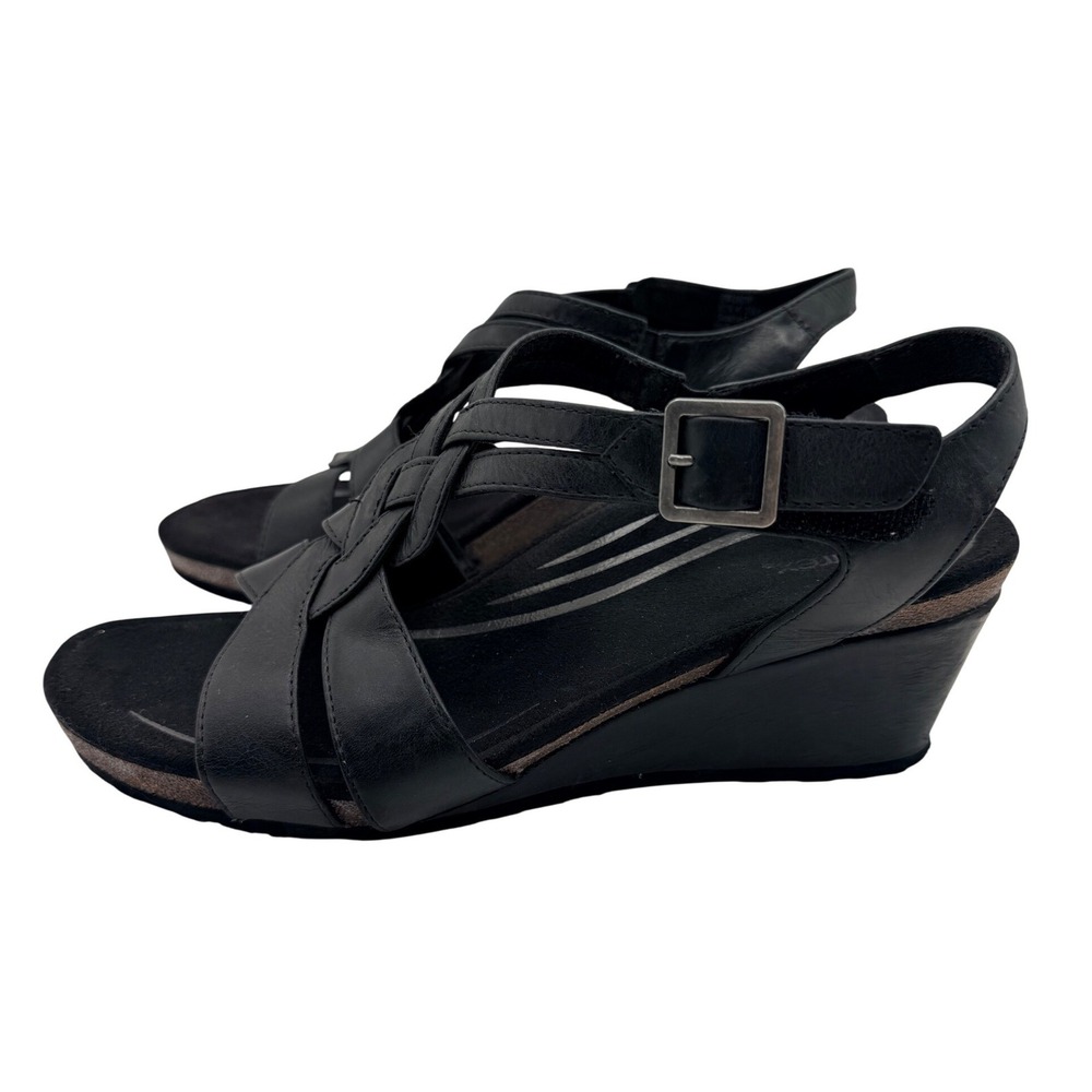 Aetrex Wedge Sandals Strappy Leather Comfort Women's 10 Black